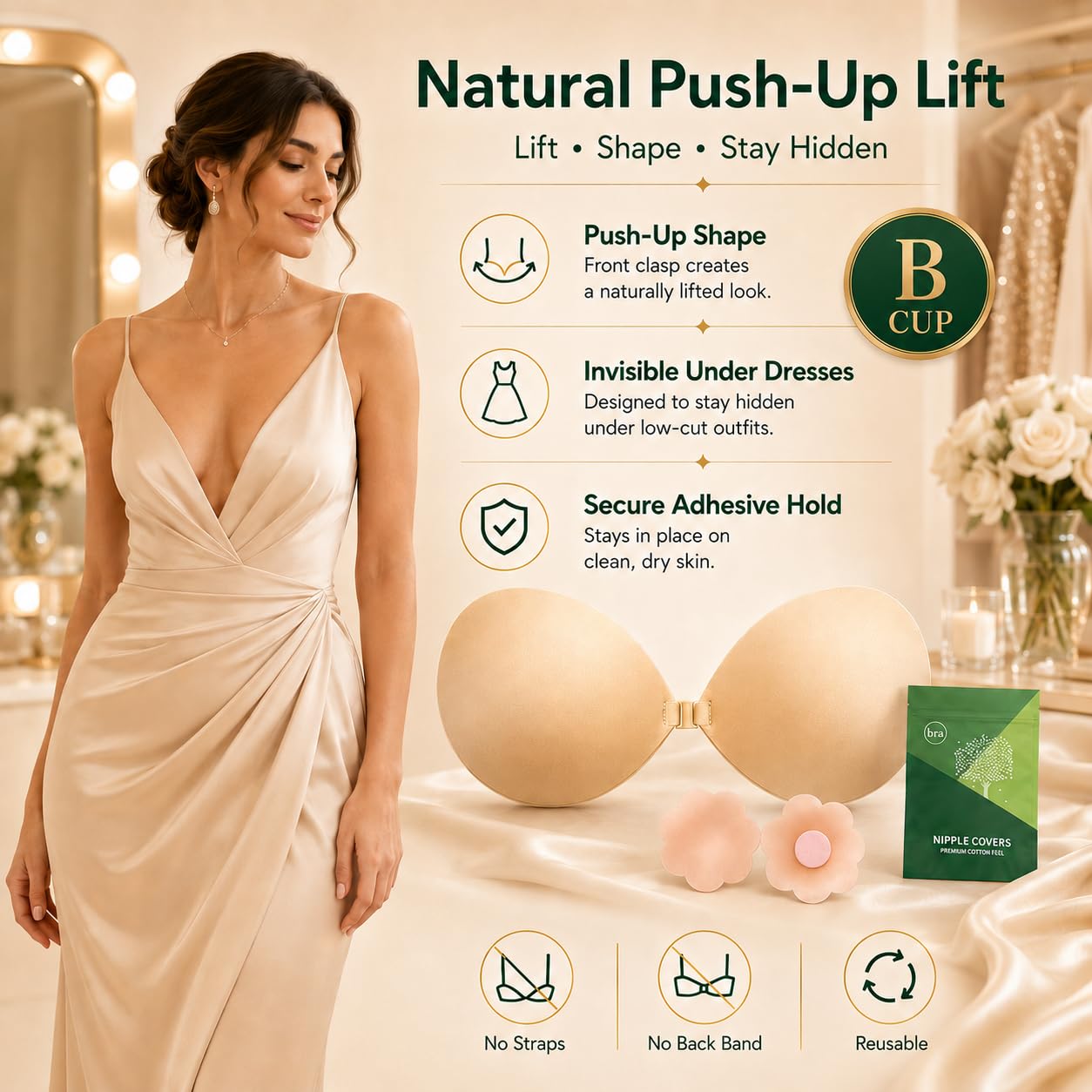 NZGSIY B Cup Nude Sticky Bra Push Up — image 2
