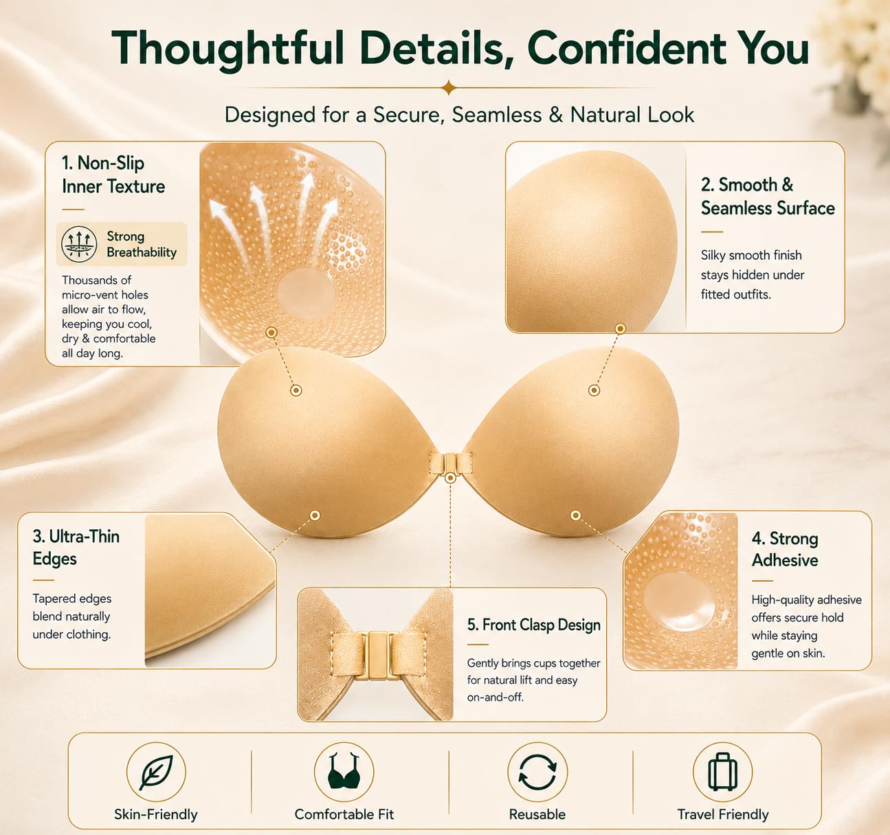 NZGSIY B Cup Nude Sticky Bra Push Up — image 3