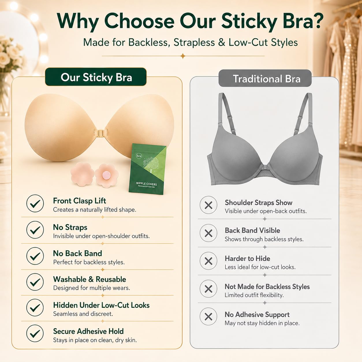 NZGSIY B Cup Nude Sticky Bra Push Up — image 7