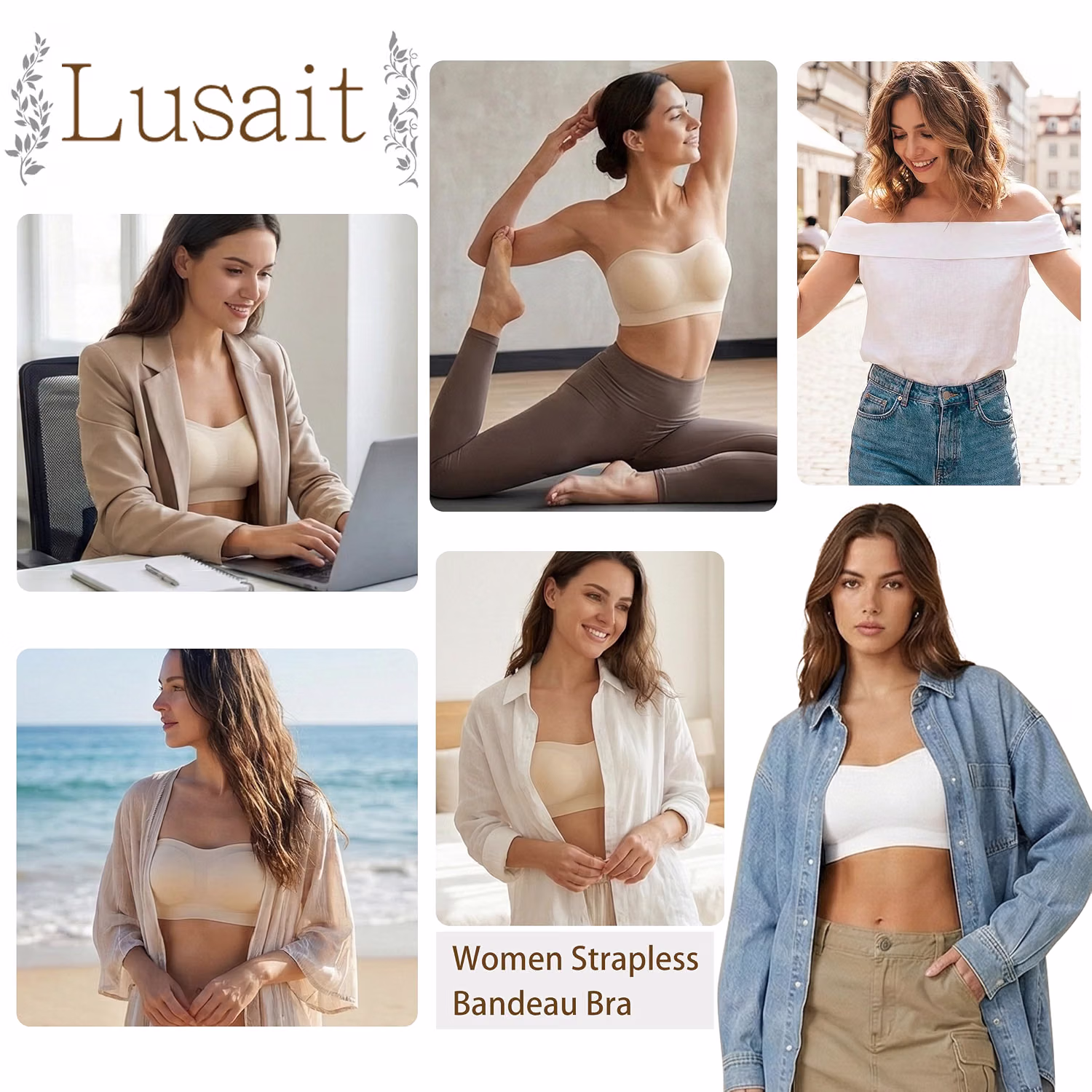 Lusait Non-Slip Soft Padded Wireless Bandeau Bra — image 6