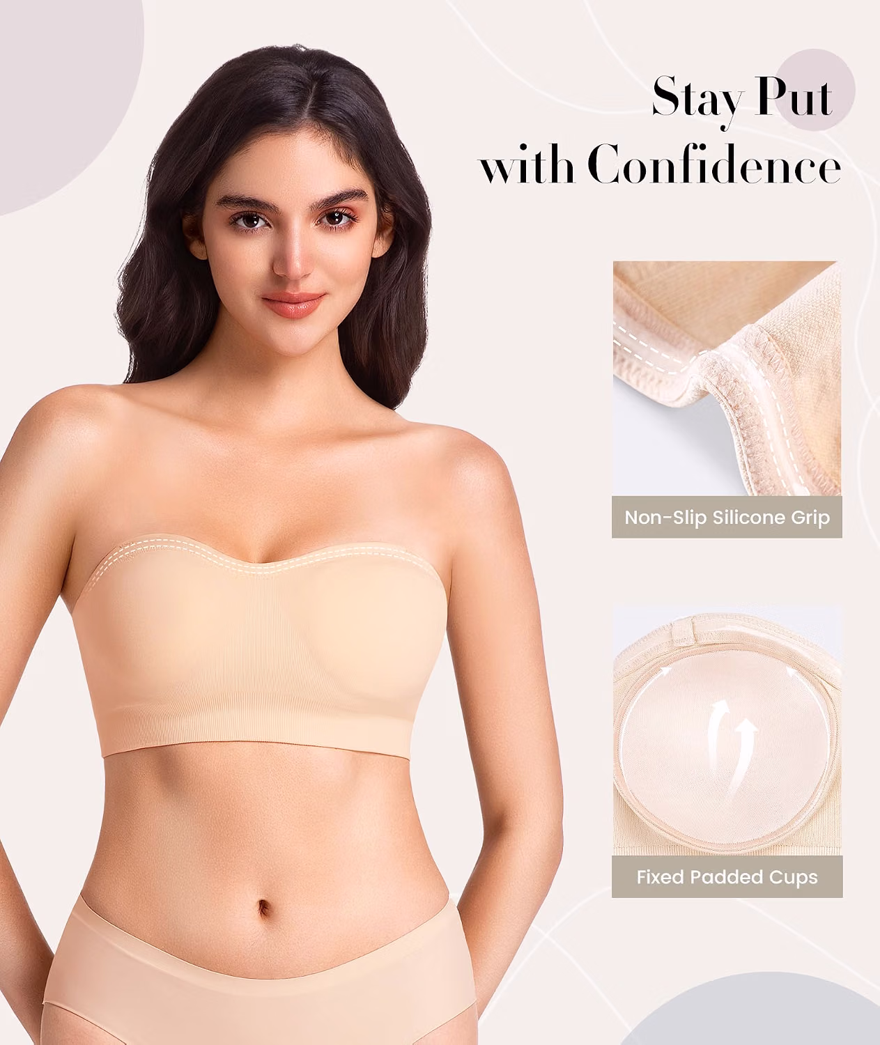 Finduself Women's Wireless Push Up Bandeau Bra — image 3