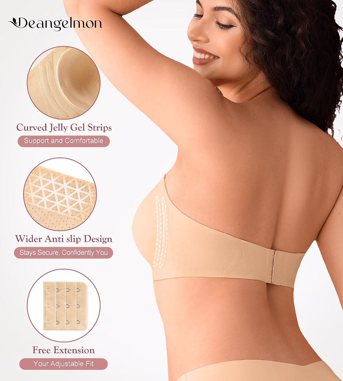 DEANGELMON Wireless Padded Non-Slip Bandeau Bra — image 3