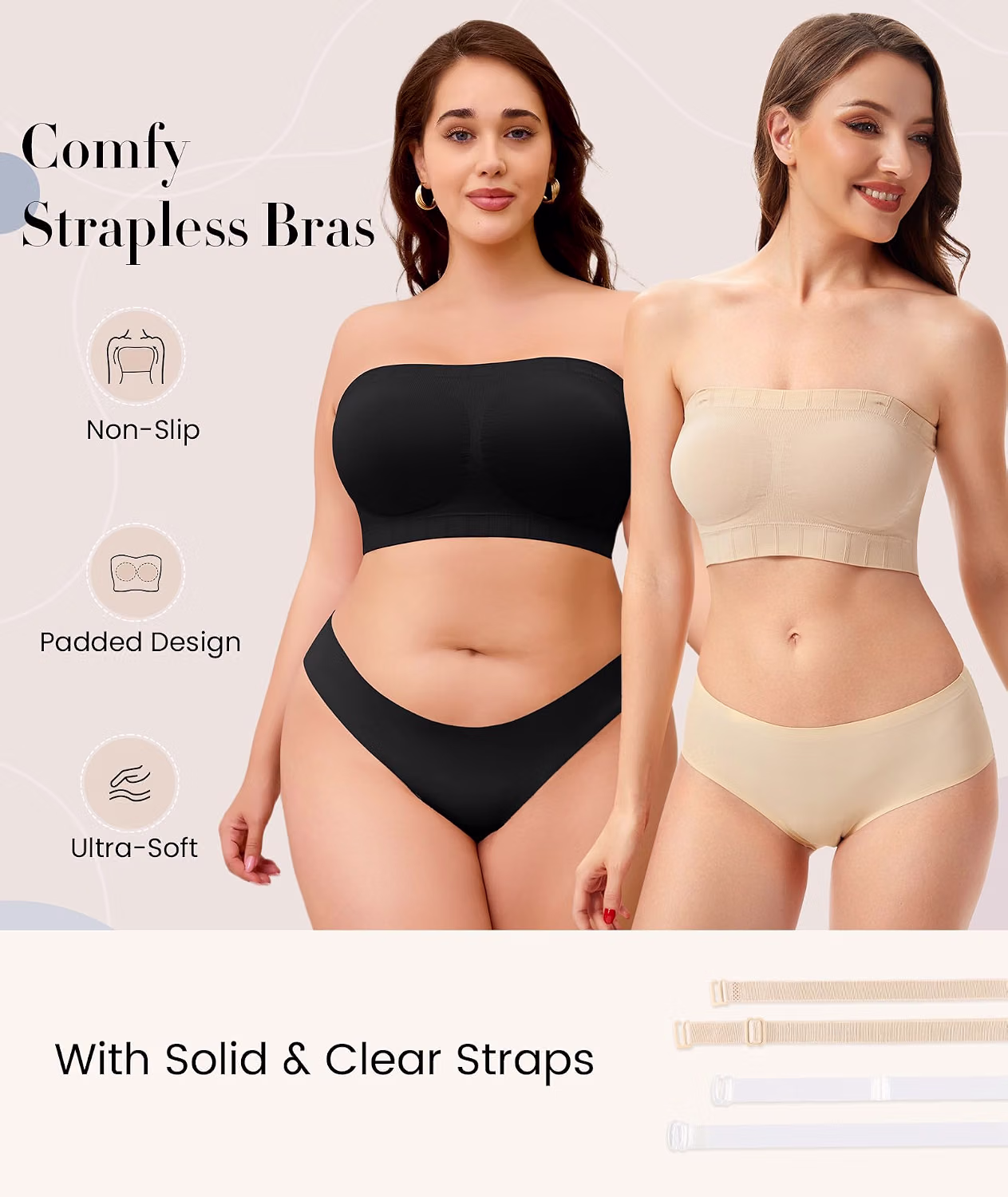 Women's Wireless Strapless Bandeau Bra with Fixed Pads — image 2