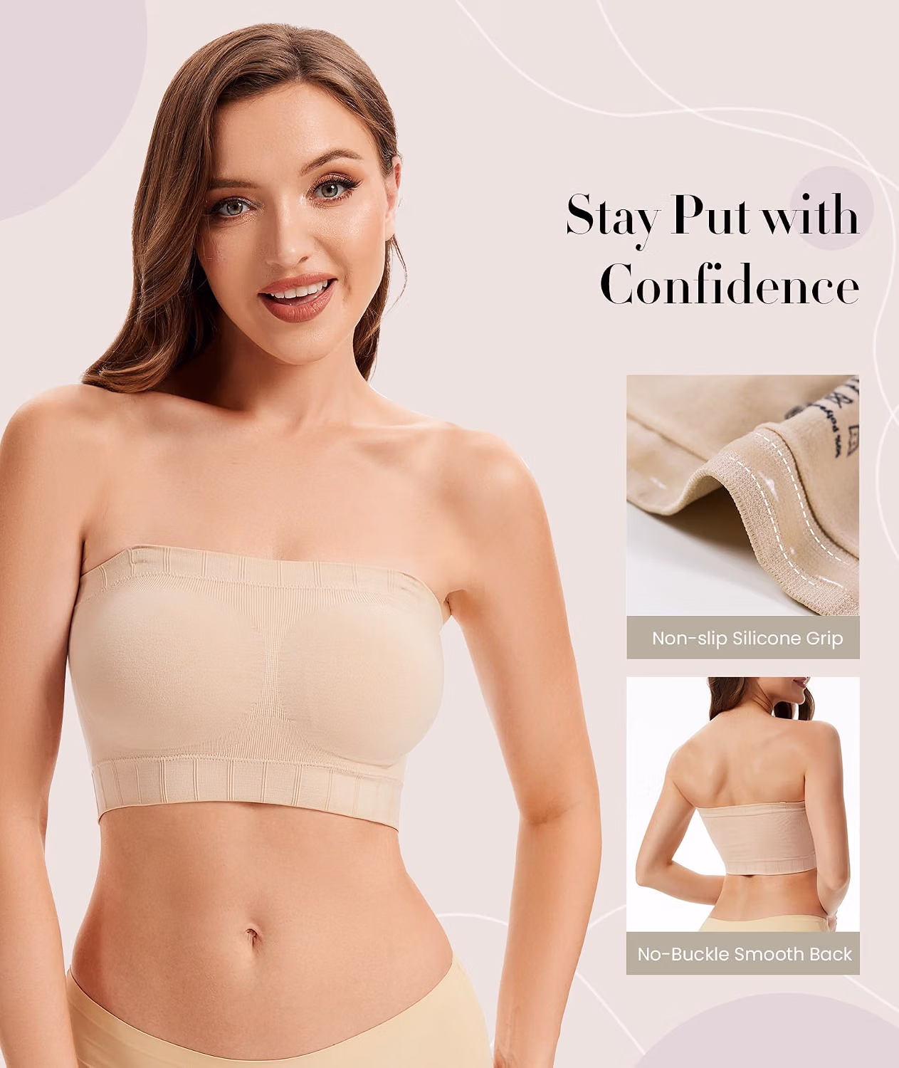 Women's Wireless Strapless Bandeau Bra with Fixed Pads — image 3