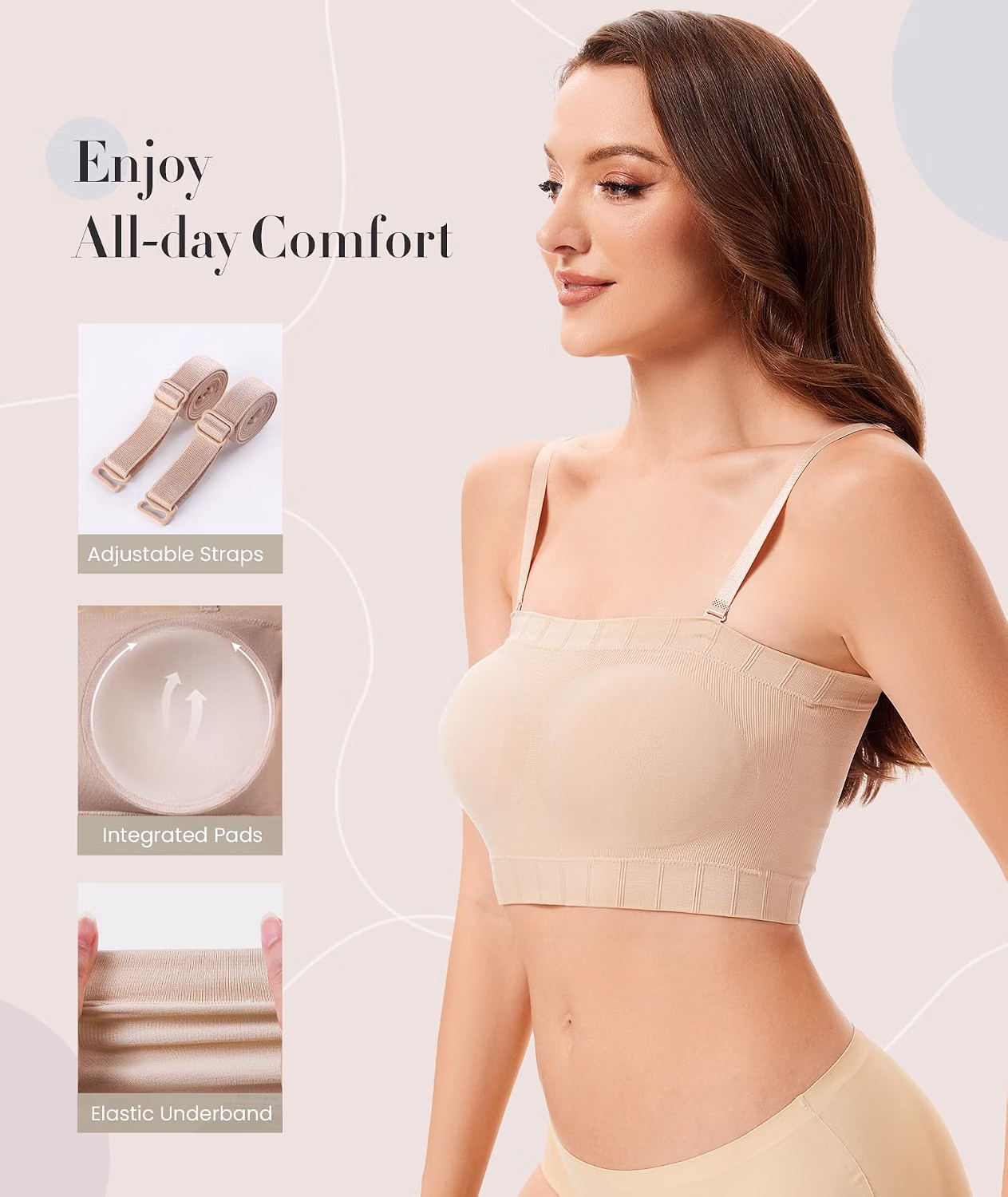 Women's Wireless Strapless Bandeau Bra with Fixed Pads — image 4