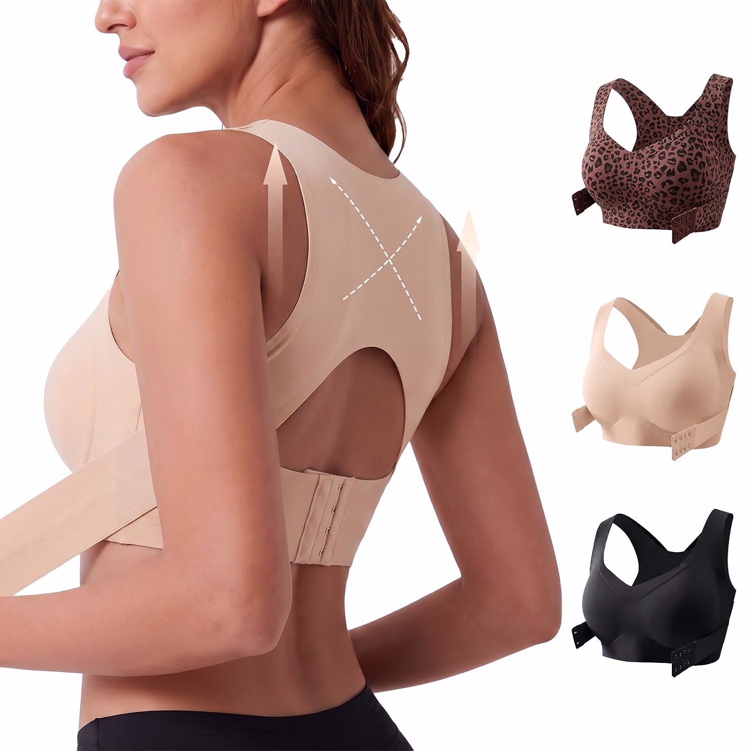 TOSHOW Women's Front Closure Posture Corrector Bra